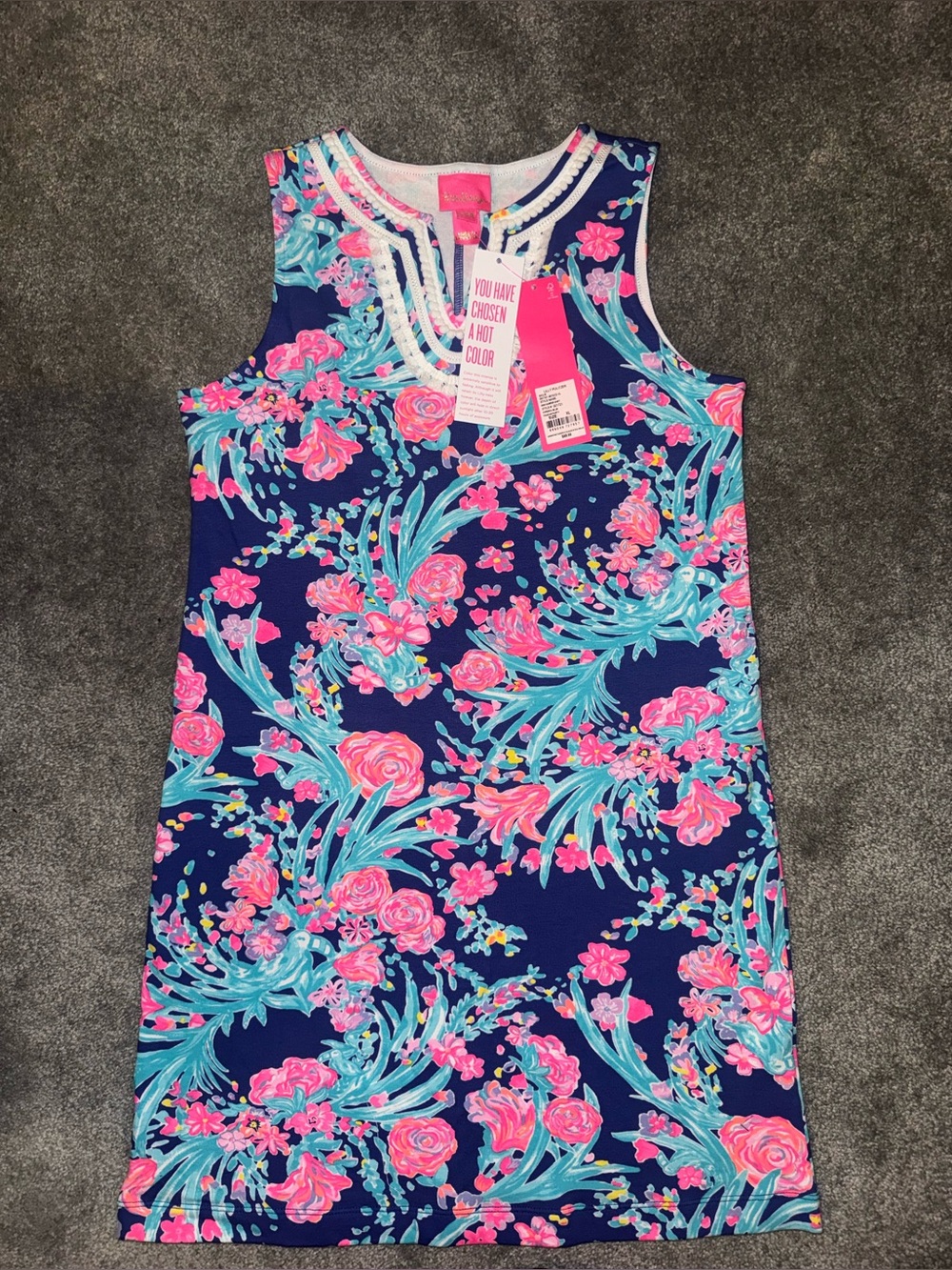 Lilly Pulitzer Navy Tank Dress with Pink & Aqua Floral Print